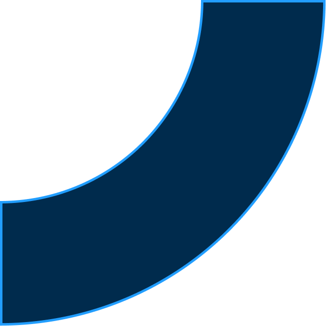 Dark blue quarter circle arc with a thin lighter blue outline on a transparent background.